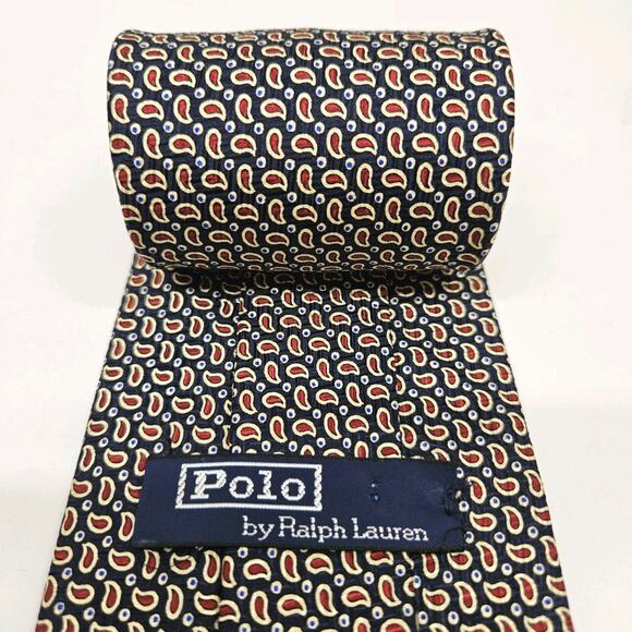 Vtg Polo Ralph Lauren Men Neck Tie Red Blue Silk Paisley Teardrop Designer 57" - Picture 5 of 6